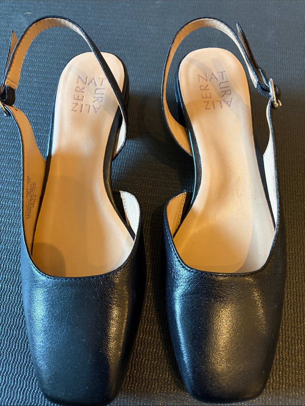 Naturalizer Black Leather Square-Toe Slingback Flats